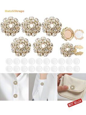 Rhinestone Button Covers for Women - 25 Piece Set, Brass Shank, No Sew